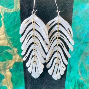 Acrylic Leaf Tassel Statement Earrings - Bone Color